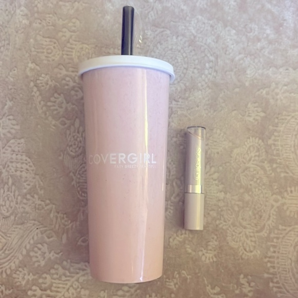 Brand New Covergirl Wheat Straw Cup Water Bottle & Lipslicks Precious Lip Gloss